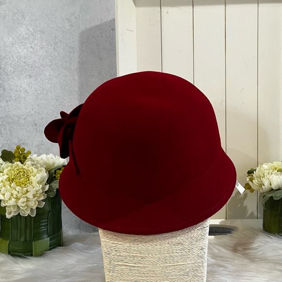 NEW Charter Club Wool Gatsby Cloche Bucket 1920’s Rose Winter Hat Red OS NWT main image 9